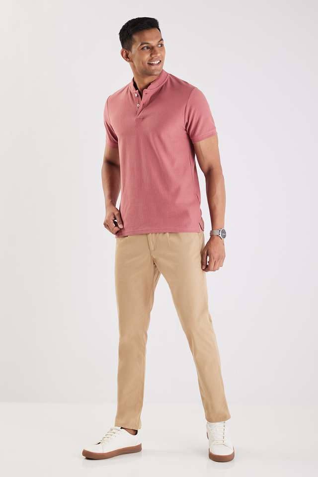Buy Intune Dusty Pink Textured Cotton Polo Men's T-Shirt