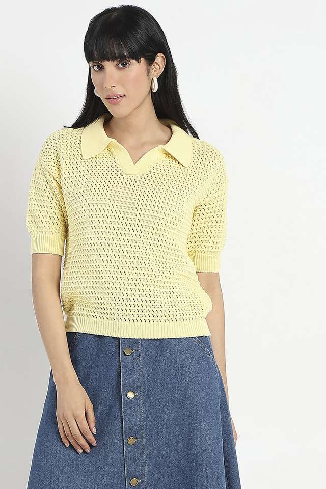 Solid-Cotton-Collared-Women-s-Top