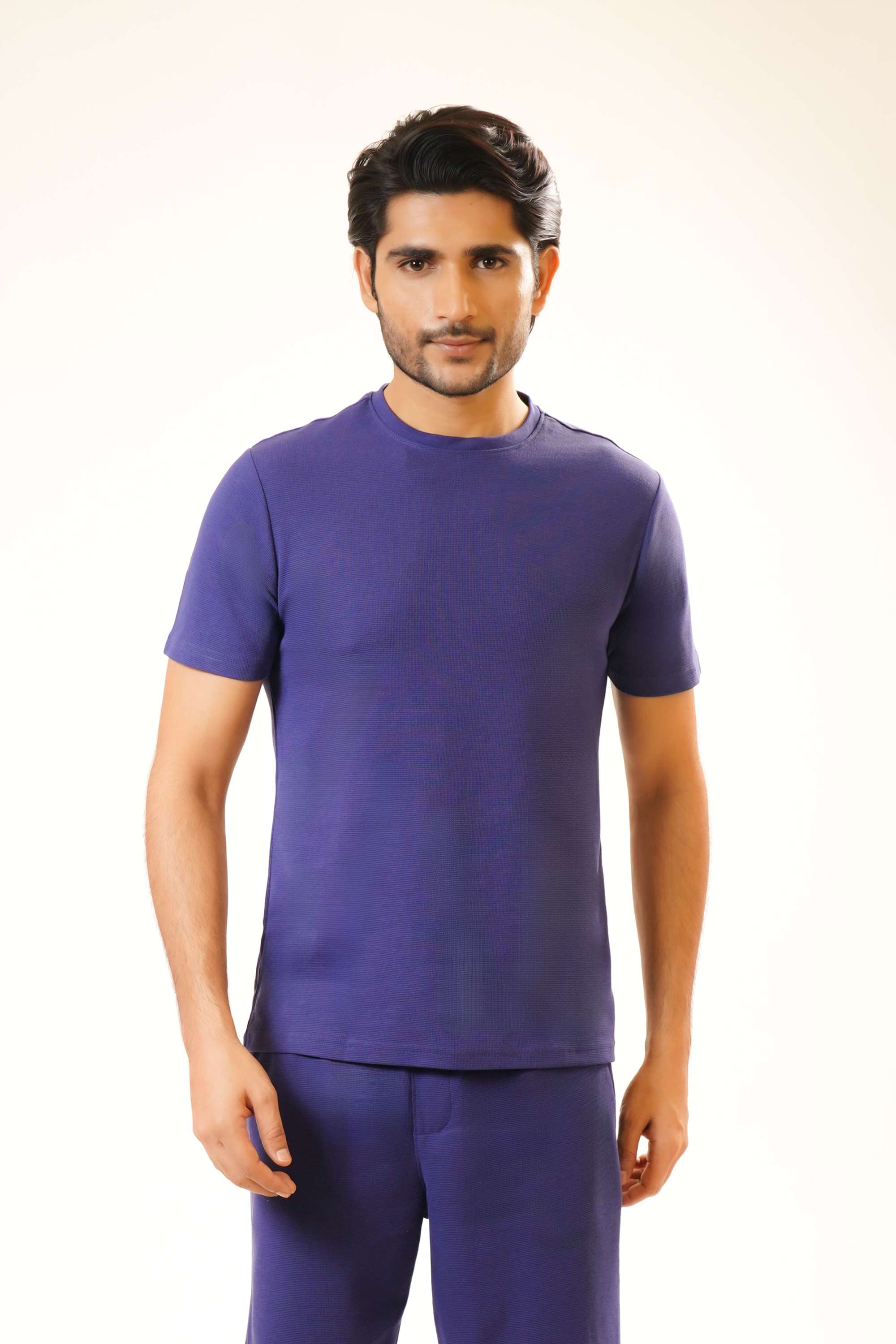 Solid-Round-Neck-Blended-Fabric-Men-s-Co-Ord-Set