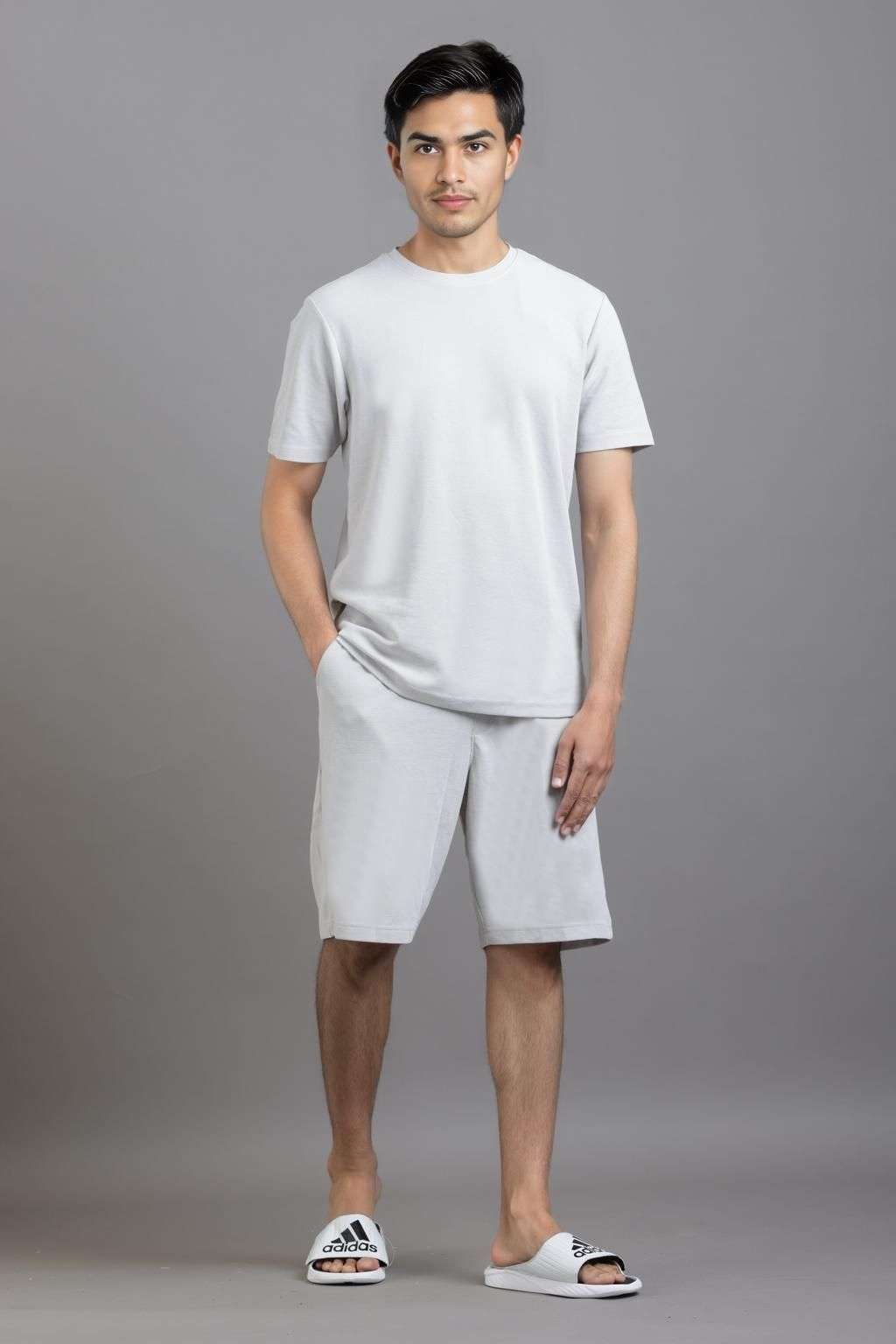 Solid-Blended-Fabric-Men-Casual-Wear-T-Shirt-with-Shorts