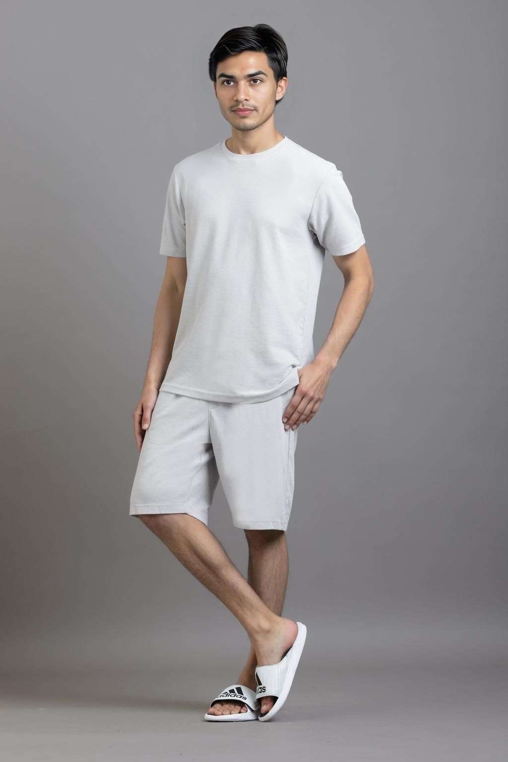 Solid-Blended-Fabric-Men-Casual-Wear-T-Shirt-with-Shorts