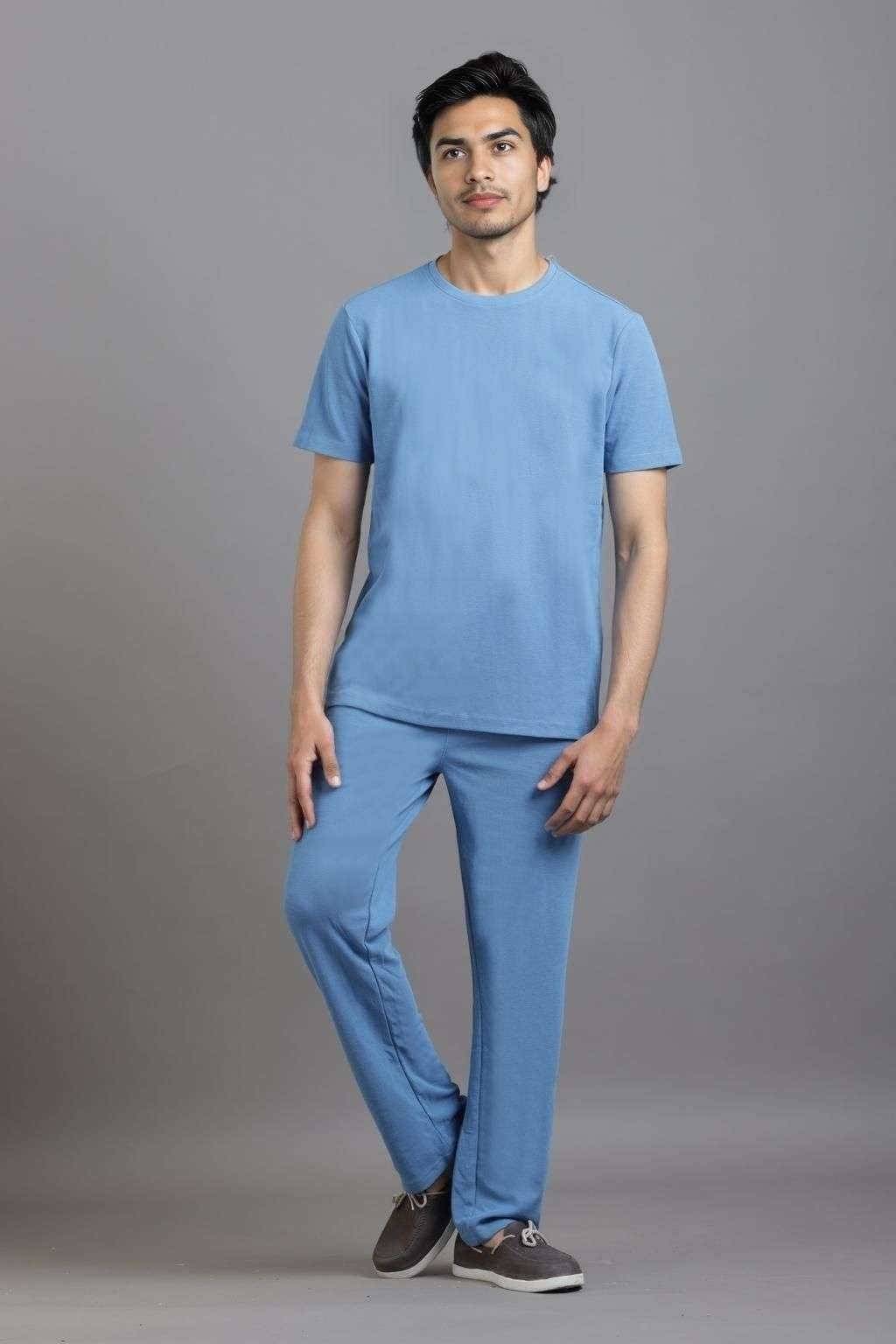 Solid-Blended-Fabric-Men-Casual-Wear-T-Shirt-with-Track-Pant