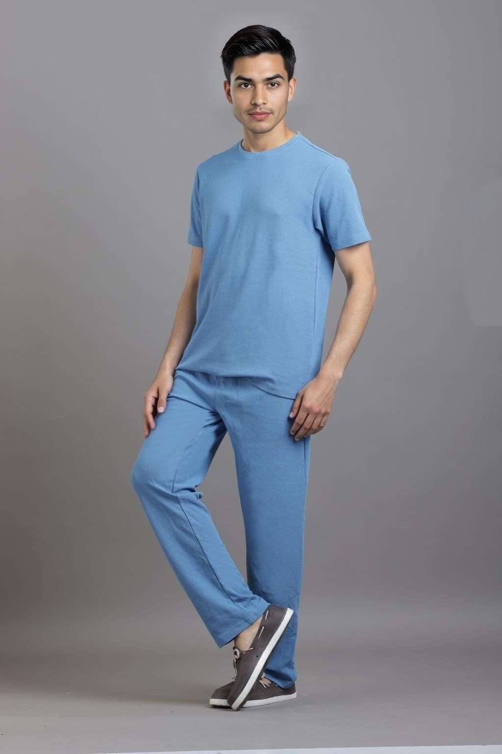 Solid-Blended-Fabric-Men-Casual-Wear-T-Shirt-with-Track-Pant