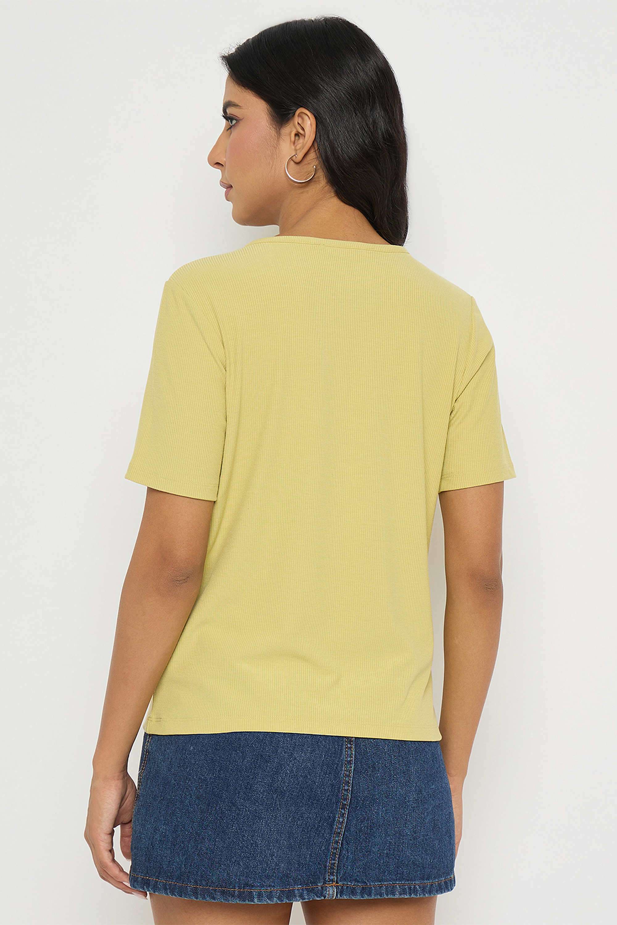 Textured-Polyester-V-Neck-Women-s-T-Shirt