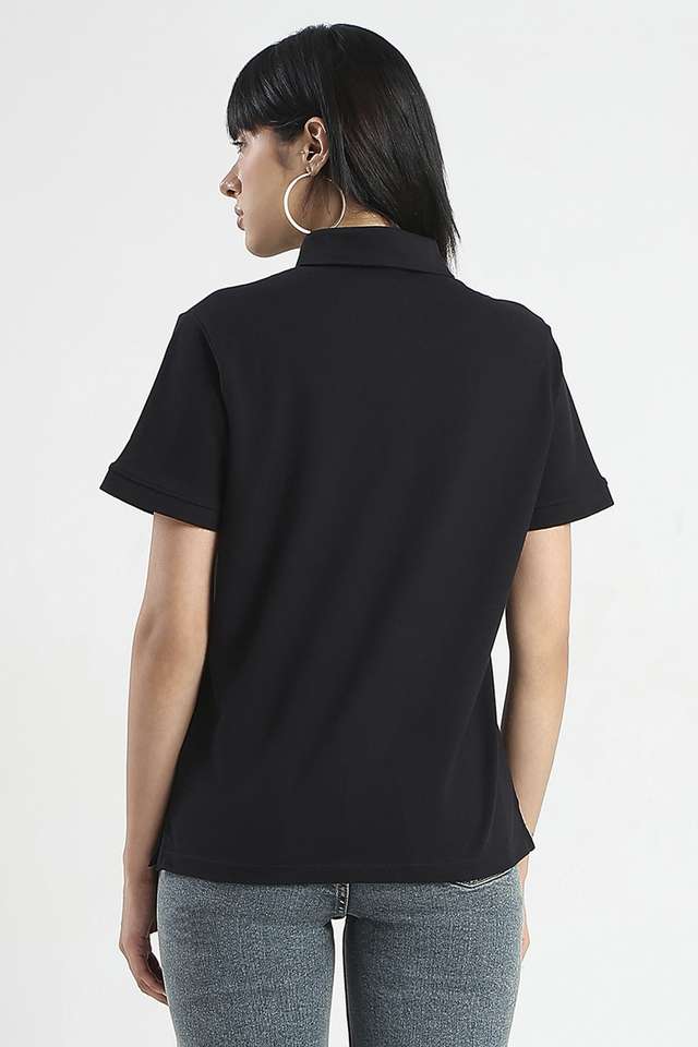 Solid-Cotton-Collared-Women-s-T-Shirt