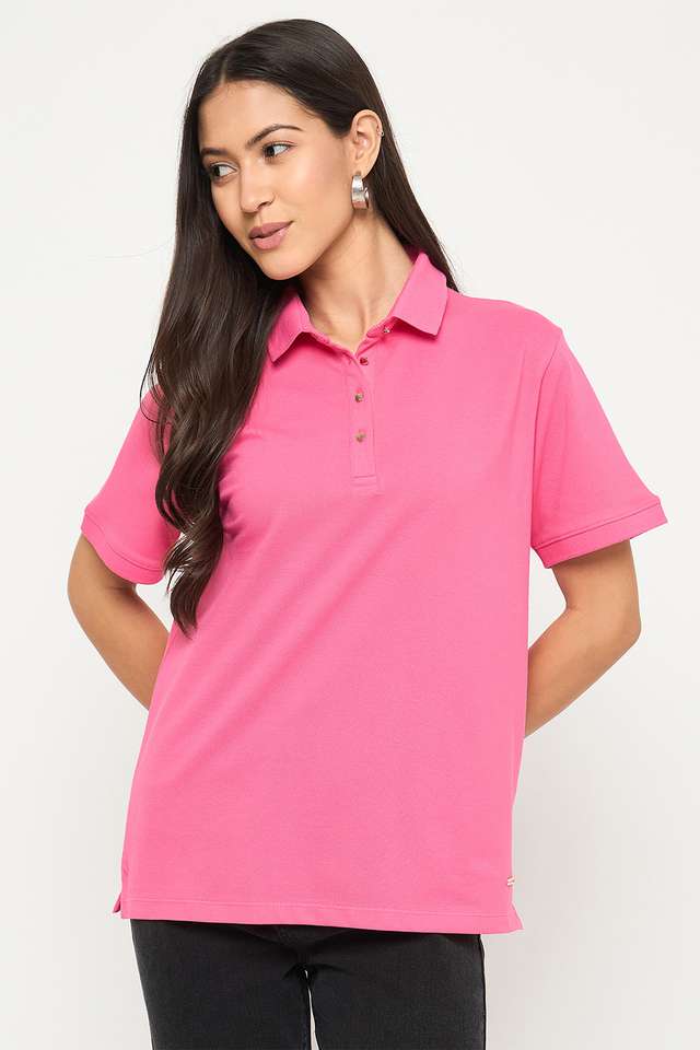 Solid-Cotton-Collared-Women-s-T-Shirt