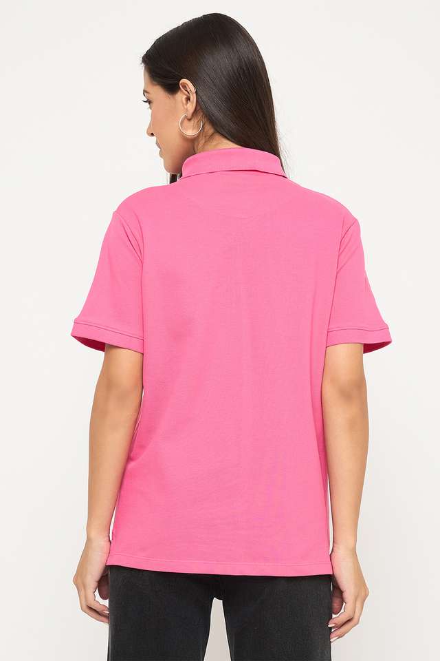 Solid-Cotton-Collared-Women-s-T-Shirt