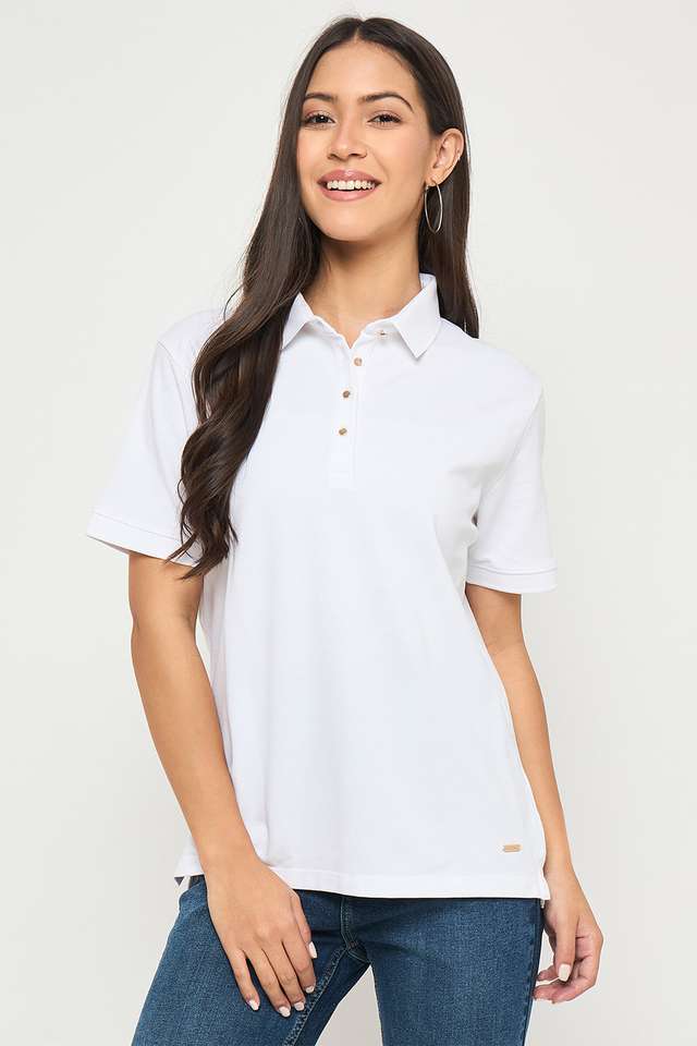 Solid-Cotton-Collared-Women-s-T-Shirt