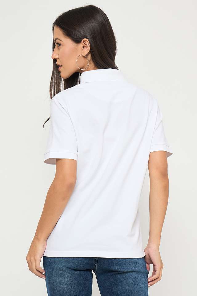 Solid-Cotton-Collared-Women-s-T-Shirt