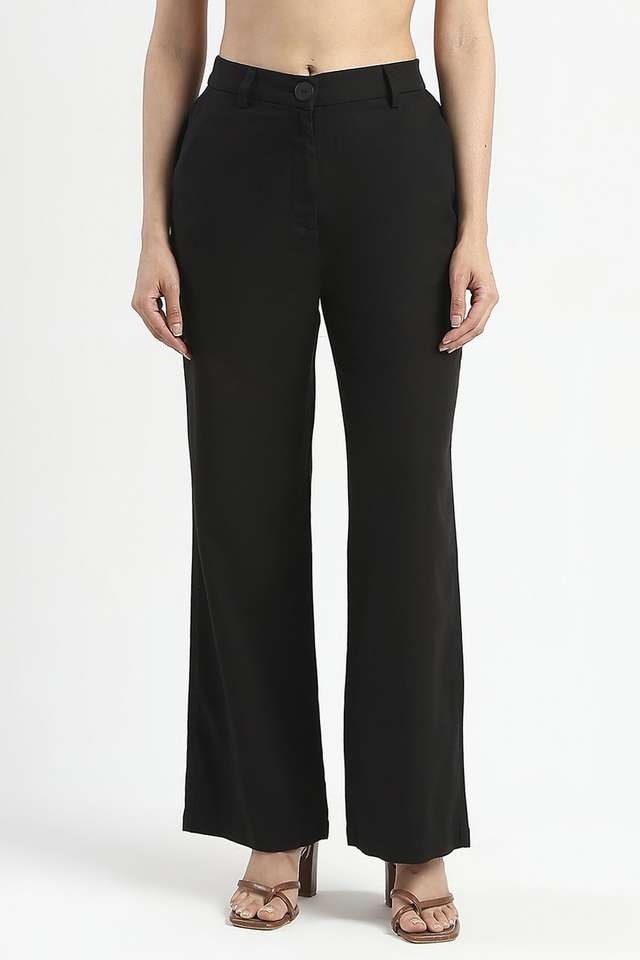 Solid-Rayon-Wide-Leg-Fit-Women-s-Trousers