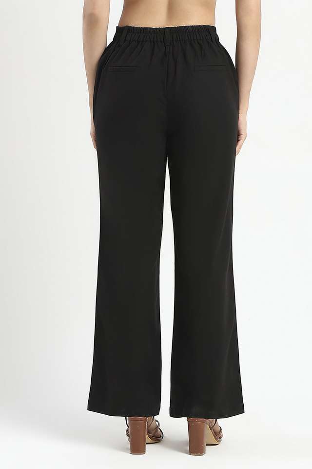 Solid-Rayon-Wide-Leg-Fit-Women-s-Trousers