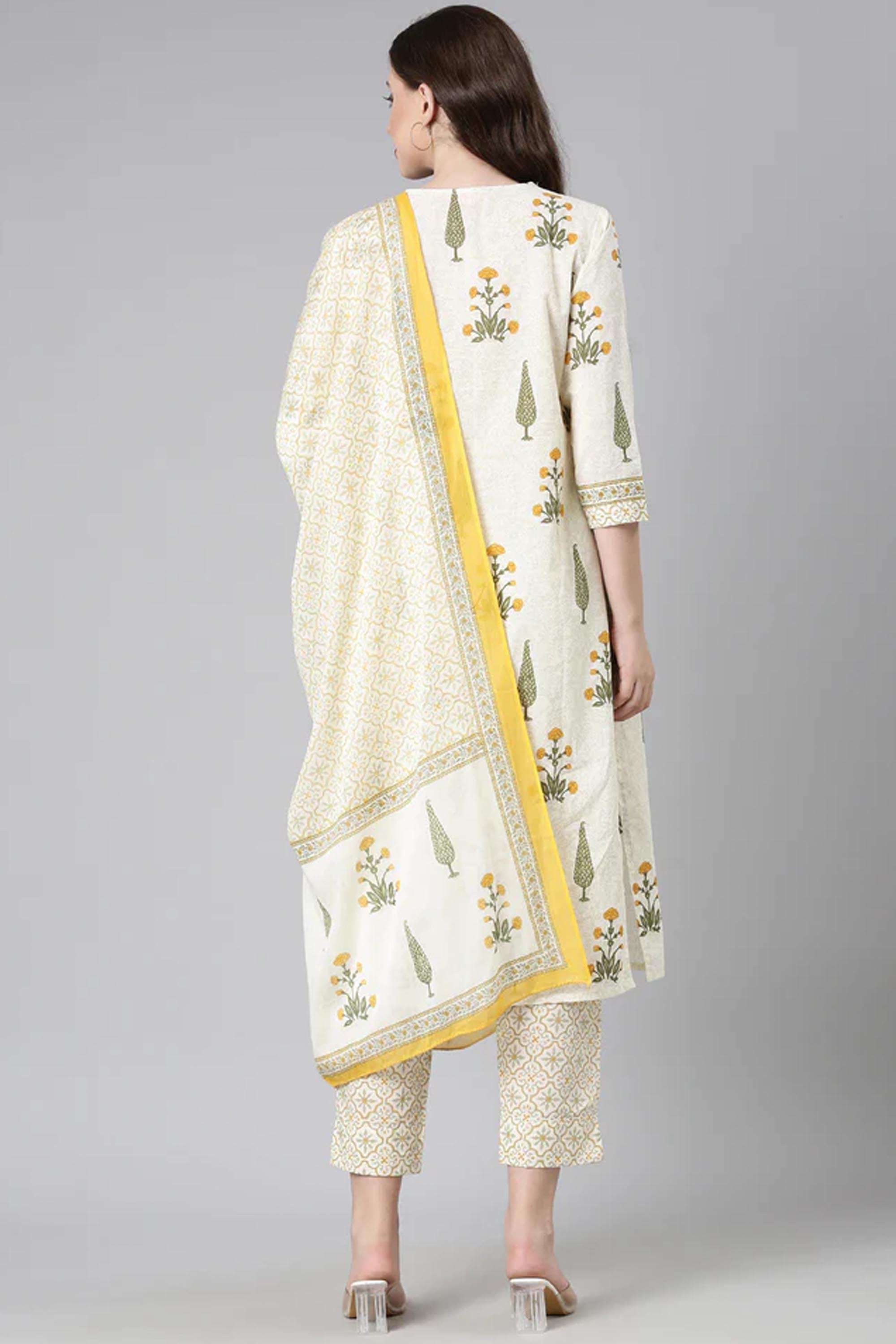 Printed-Cotton-V-Neck-Women-s-Casual-Wear-Kurta-Set