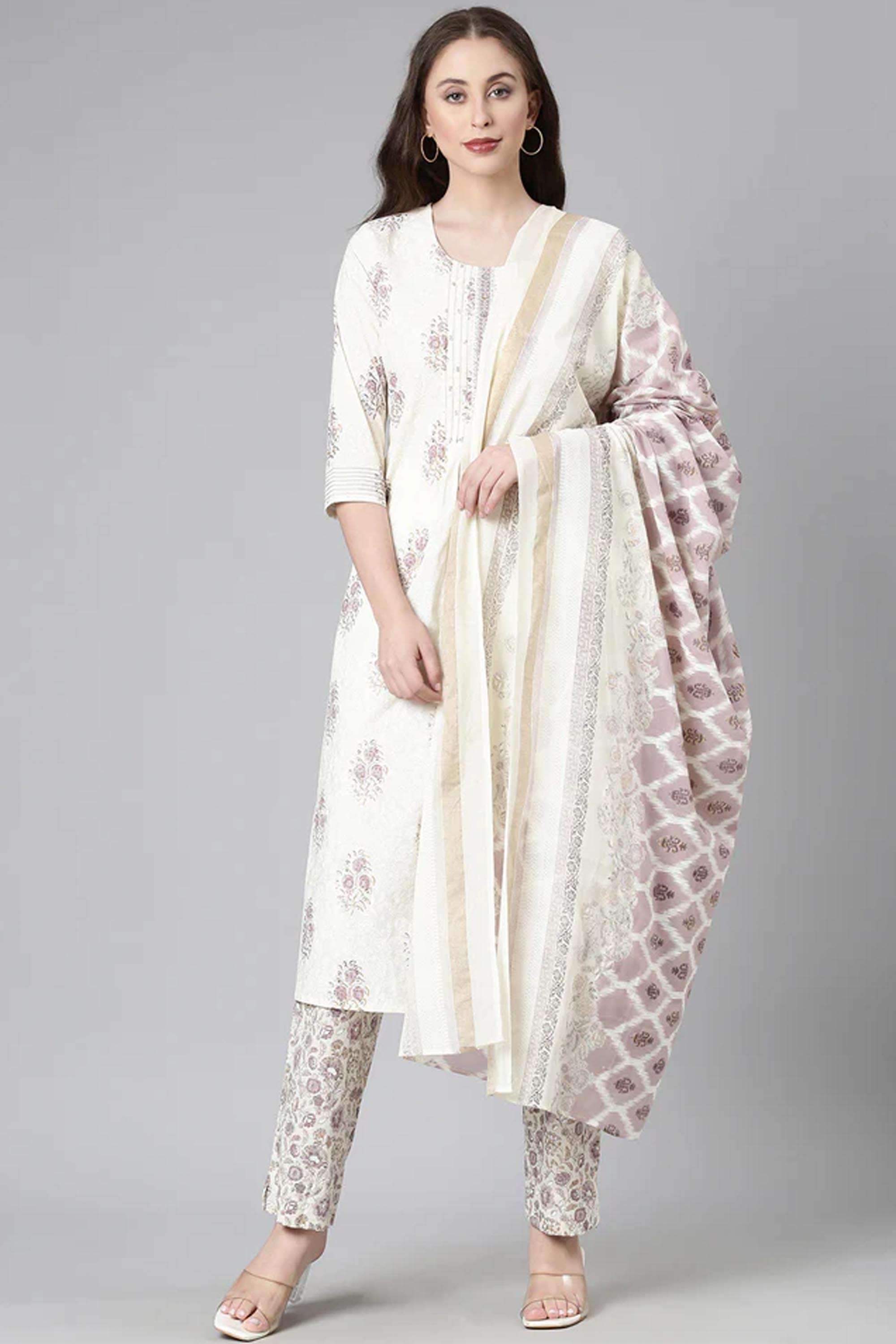 Printed-Cotton-Round-Neck-Women-s-Casual-Wear-Kurta-Set