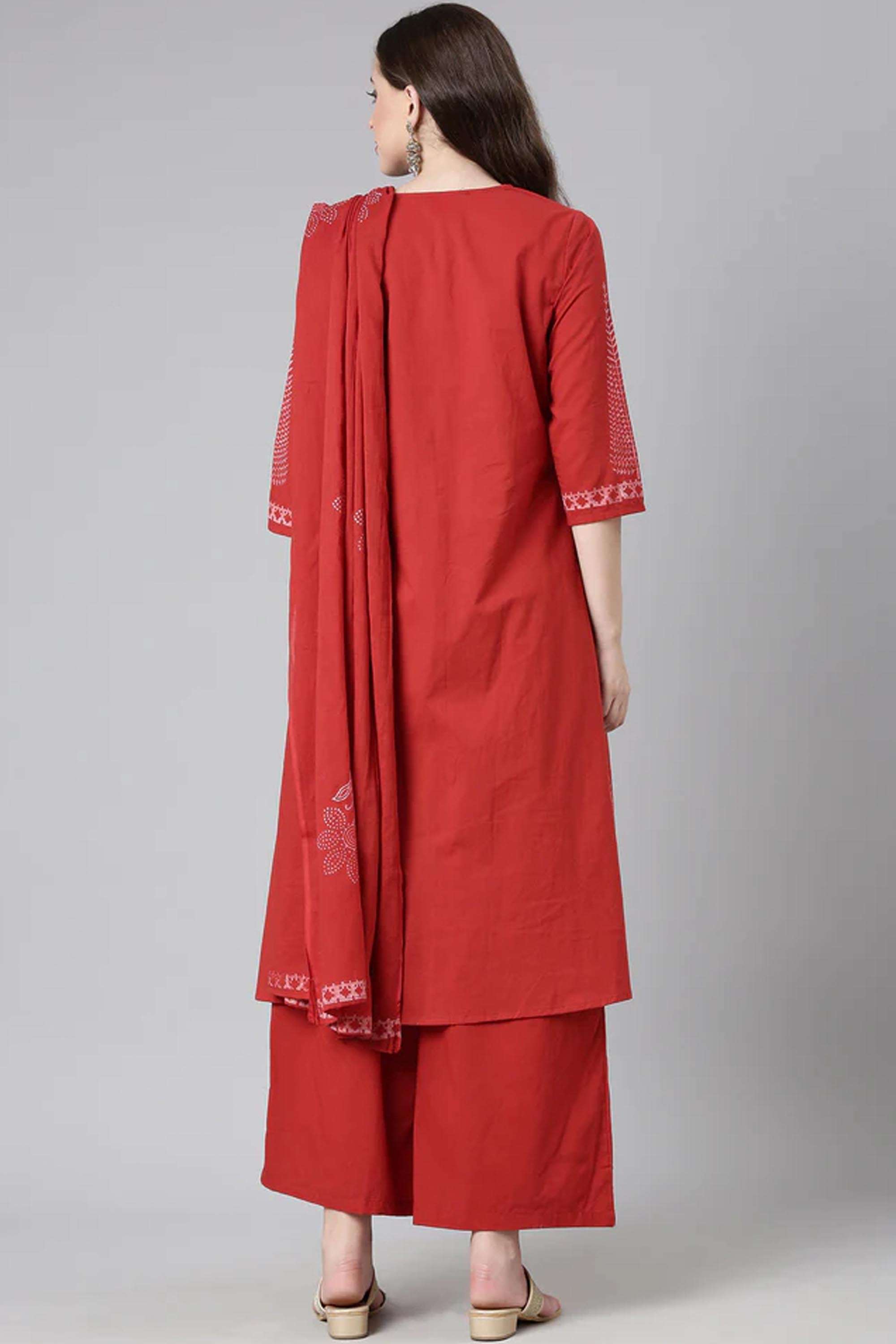 Printed-Cotton-V-Neck-Women-s-Casual-Wear-Kurta-Set