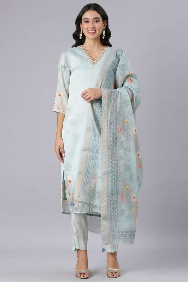 Printed-Blended-Fabric-Straight-Fit-Women-s-Kurta-and-Trouser-with-Dupatta