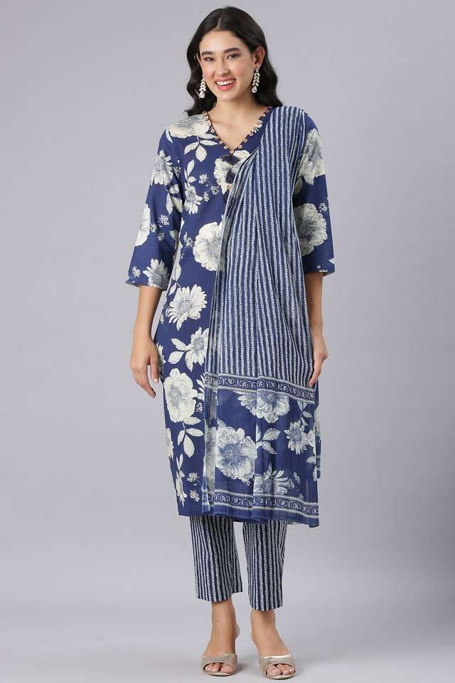 Printed-Cotton-Blend-Straight-Fit-Women-s-Kurta-and-Trouser-with-Dupatta
