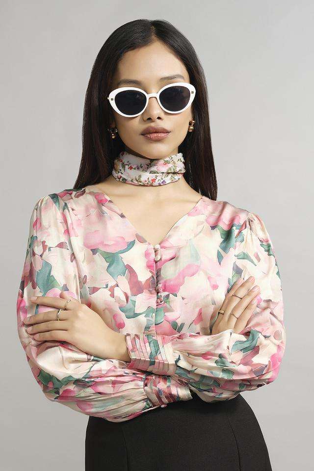 Abstract-Viscose-V-Neck-Women-s-Top