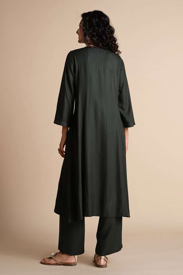 Solid-Viscose-V-Neck-Women-s-Casual-Wear-Kurta