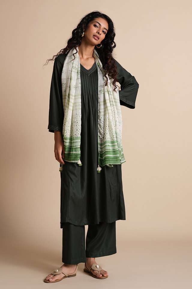 Solid-Viscose-V-Neck-Women-s-Casual-Wear-Kurta