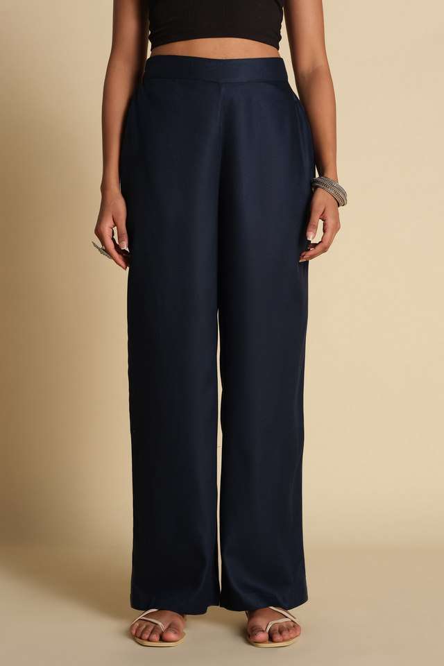 Solid-Relaxed-Fit-Viscose-Women-s-Casual-Wear-Trousers