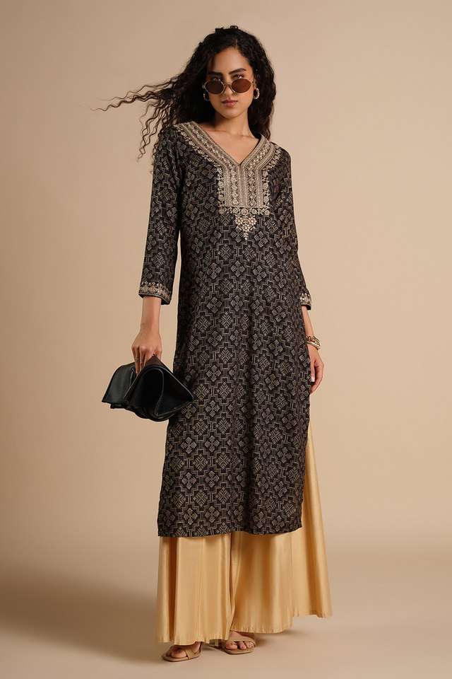 Printed-Modal-V-Neck-Women-s-Festive-Wear-Kurta