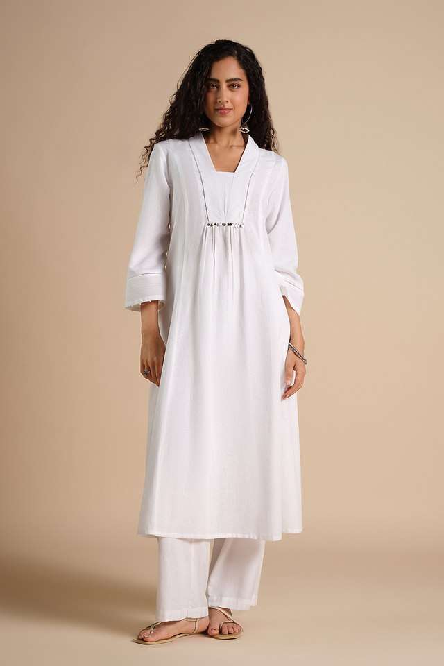 Solid-Viscose-V-Neck-Women-s-Casual-Wear-Kurta