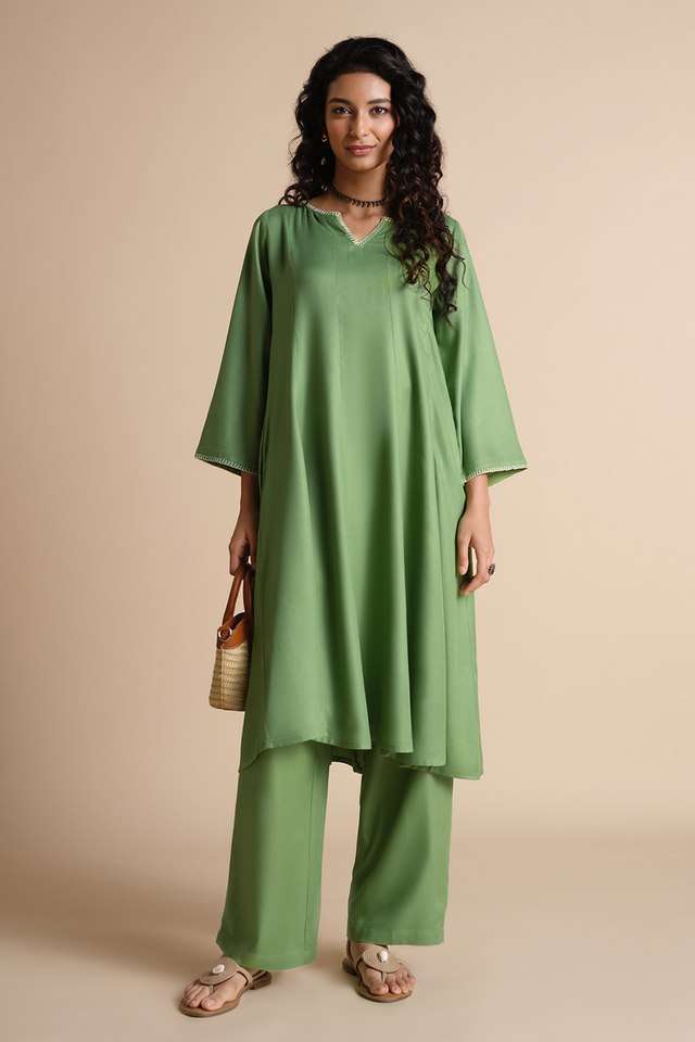 Solid-Viscose-Round-Neck-Women-s-Casual-Wear-Kurta