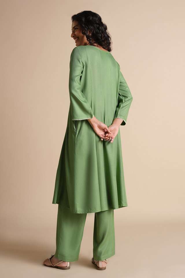 Solid-Viscose-Round-Neck-Women-s-Casual-Wear-Kurta