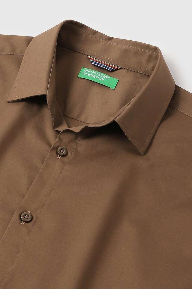 Buy United Colors of Benetton Brown Solid Cotton Blend Slim Fit