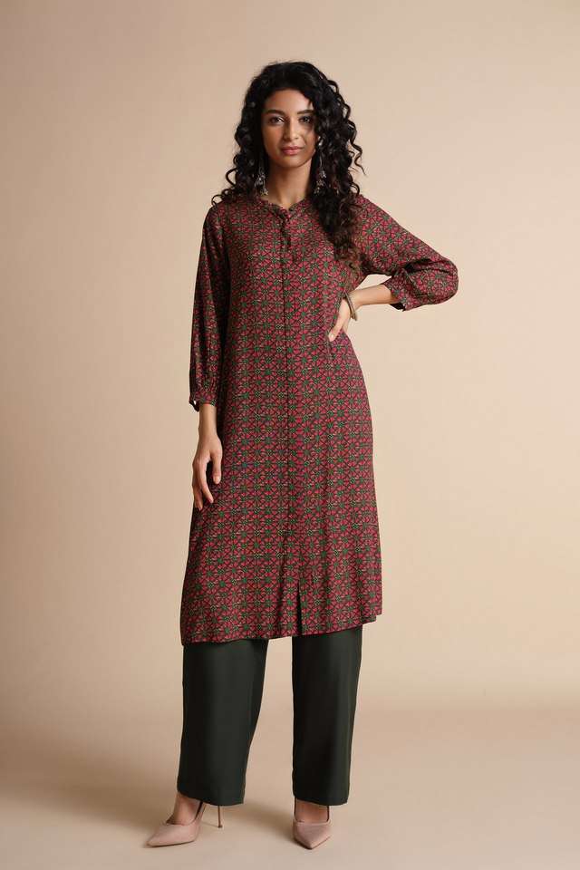 Floral-Viscose-Round-Neck-Women-s-Casual-Wear-Kurta