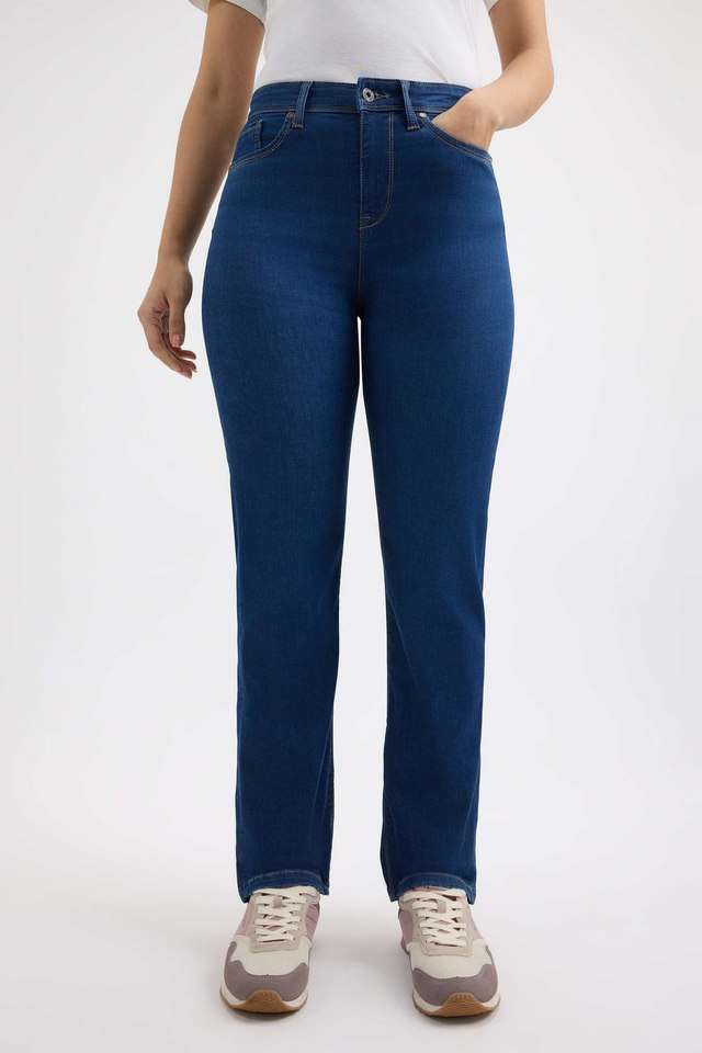 High-Rise-Blended-Fabric-Straight-Fit-Women-s-Jeans