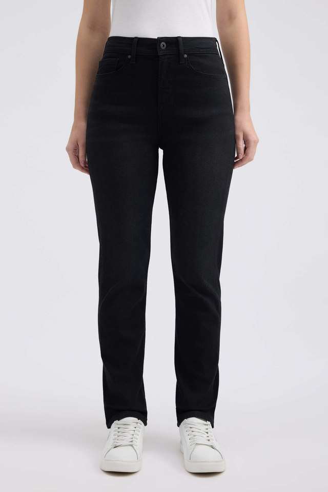 High-Rise-Blended-Fabric-Straight-Fit-Women-s-Jeans