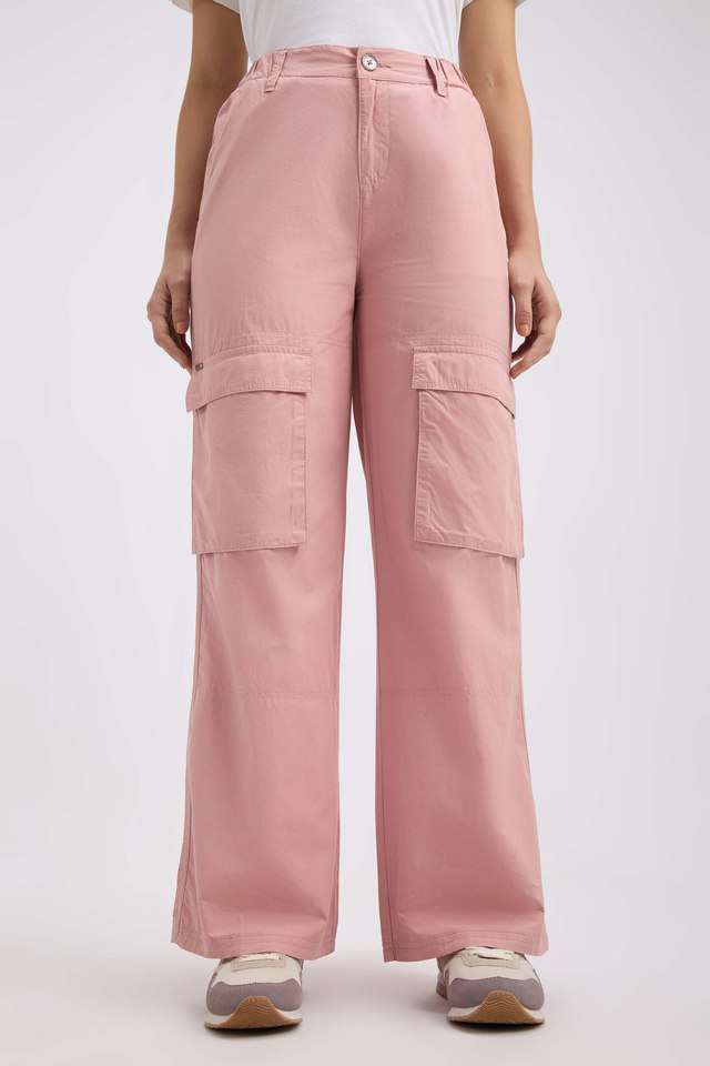 Solid-Cotton-Wide-Leg-Fit-Women-s-Trousers