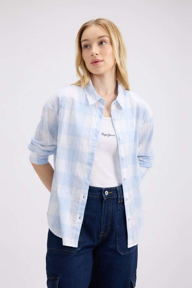 Buy PEPE blue Checks Cotton Oversized Fit Women's Shirt | Shoppers