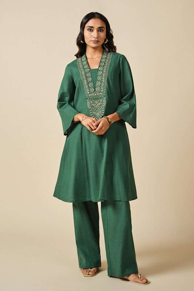 Solid-Full-Length-Cotton-Woven-Women-s-Co-Ord-Set
