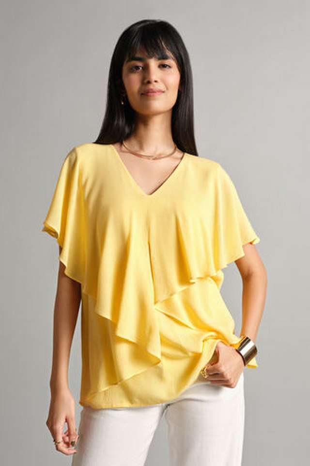 Solid-Viscose-V-Neck-Women-s-Top