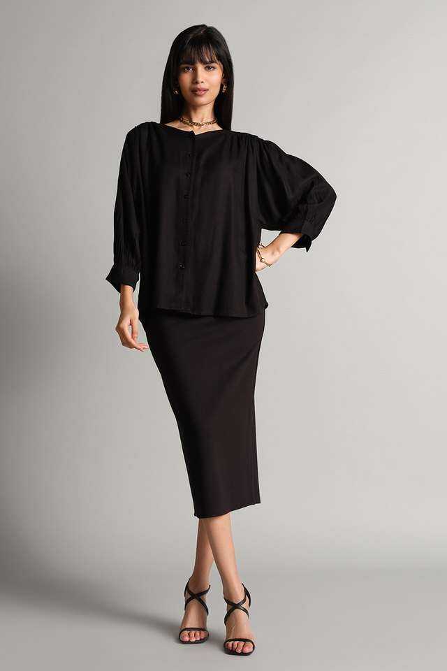 Solid-Viscose-Round-Neck-Women-s-Top