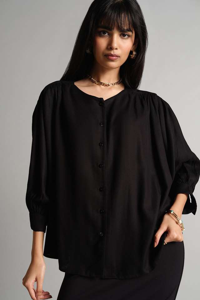 Solid-Viscose-Round-Neck-Women-s-Top