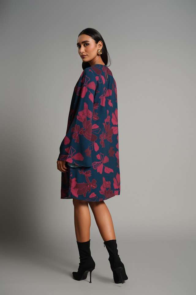 Floral-Round-Neck-Viscose-Women-s-Knee-Length-Dress