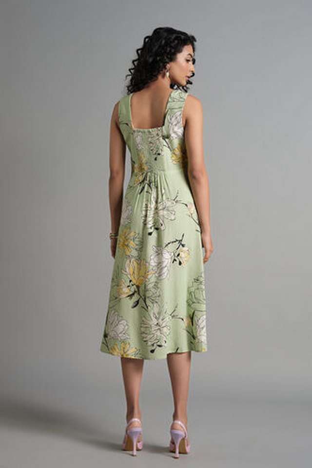 Floral-V-Neck-Viscose-Women-s-Calf-Length-Dress