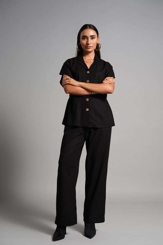 Solid-Full-Length-Viscose-Woven-Women-s-Co-Ord-Set