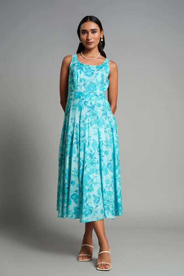 Floral-Round-Neck-Modal-Women-s-Calf-Length-Dress