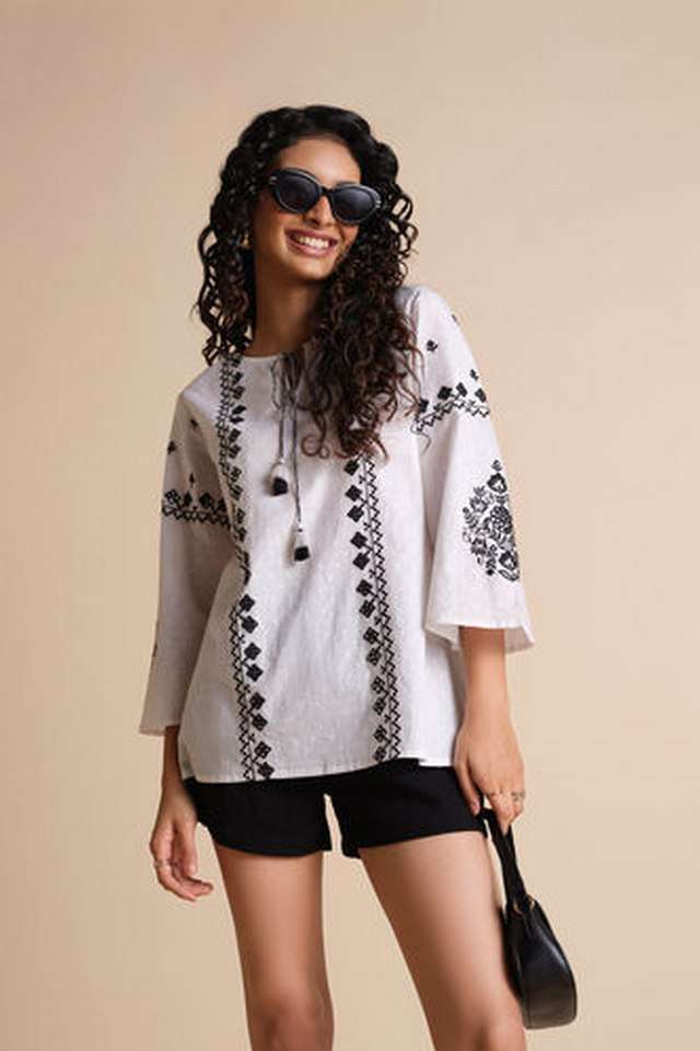 Dobby-Cotton-Round-Neck-Women-s-Top