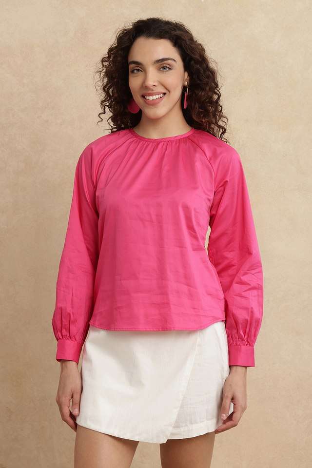 rareism Solid Cotton Blend Round Neck Women Top-picture-10