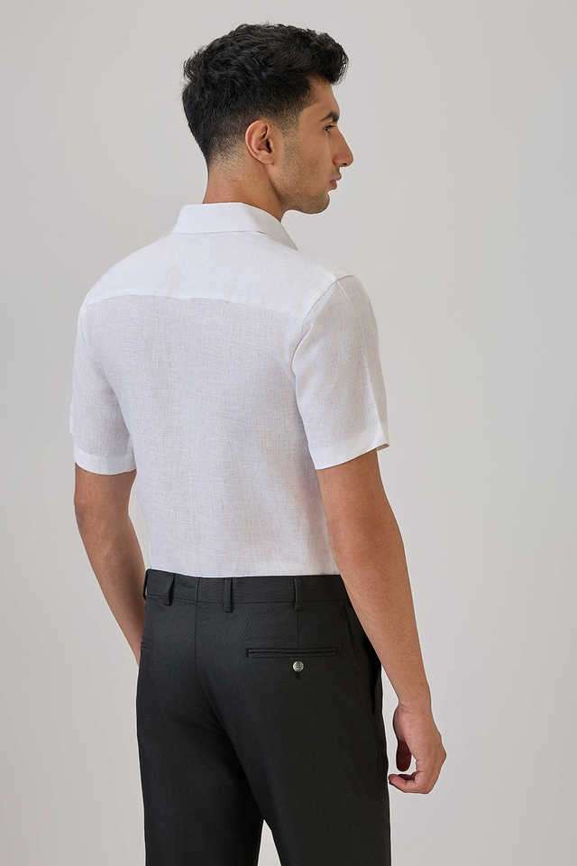 Buy Raymond White Solid Linen Regular Fit Men's Formal Shirt