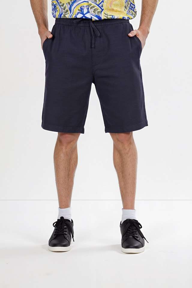 Solid-Cotton-Elastic-and-Drawstring-Men-s-Shorts