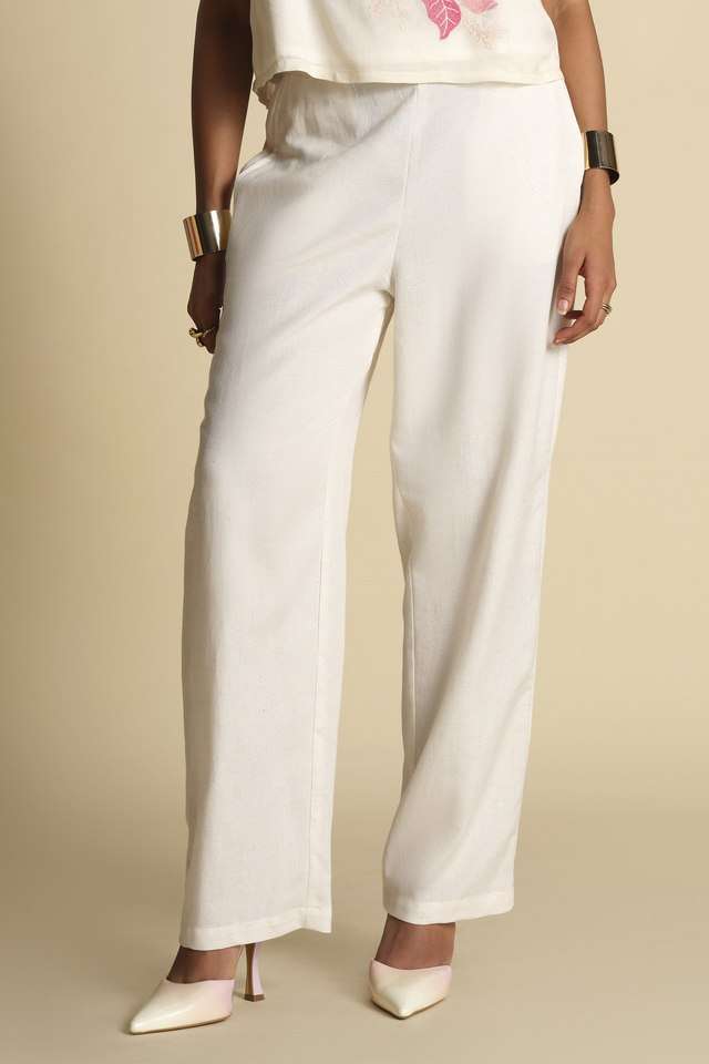 Solid-Relaxed-Fit-Rayon-Women-s-Formal-Wear-Trousers
