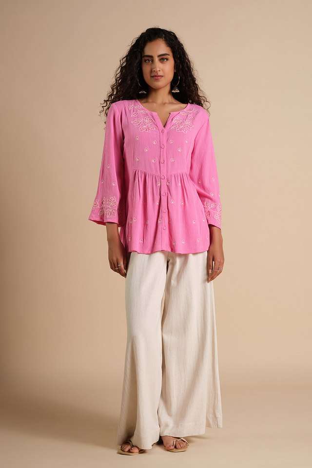 Solid-Viscose-Round-Neck-Women-s-Top