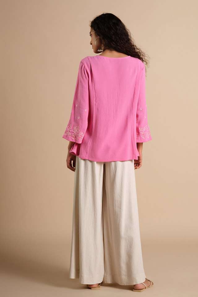 Solid-Viscose-Round-Neck-Women-s-Top