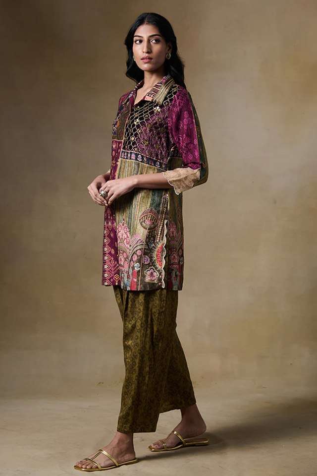 Printed-Full-Length-Raw-Silk-Knitted-Women-s-Kurta-Set